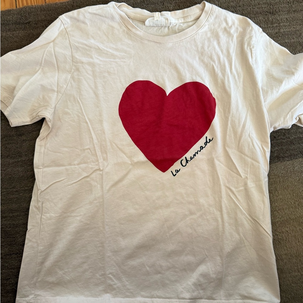 Sézane La Chamade heart t shirt crème/red M